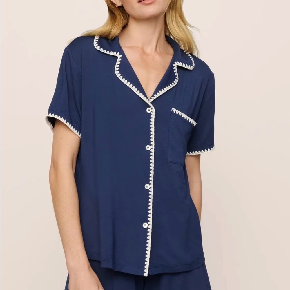 Elegant Navy Blue Women's Pajama Set